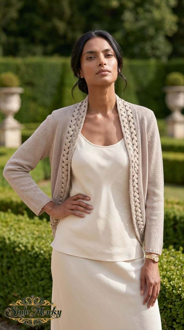 Coldwater Creek Cardigan Size S Beige Open Front Ribbon Trim